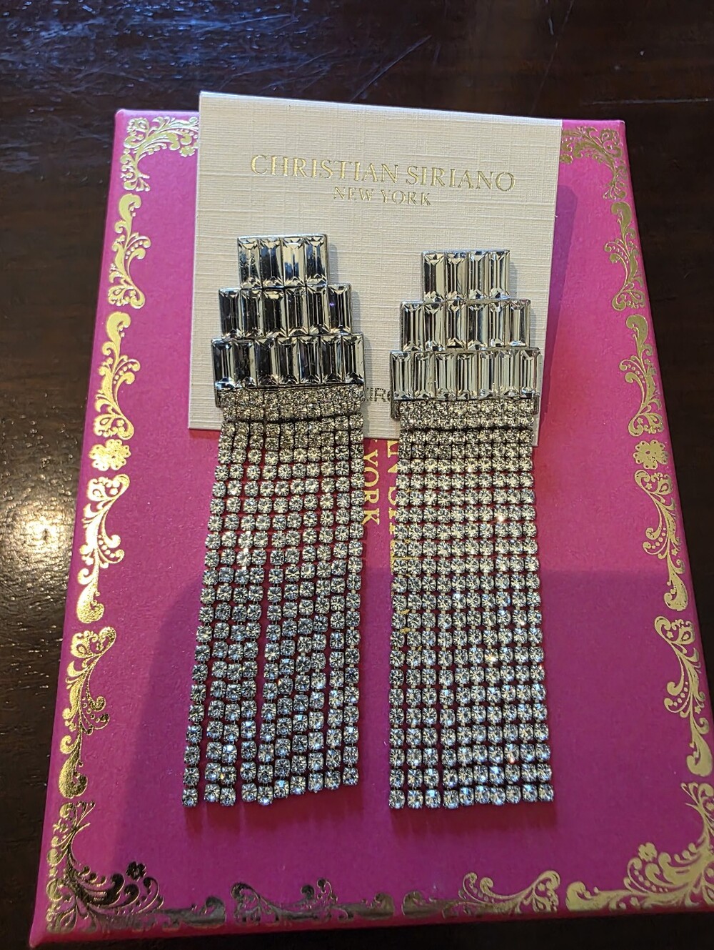 Christian Siriano Silver Crystal Fringe Drop Earrings